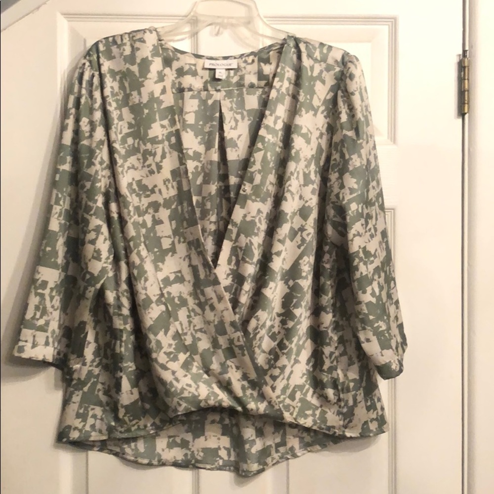 Olive green and cream blouse